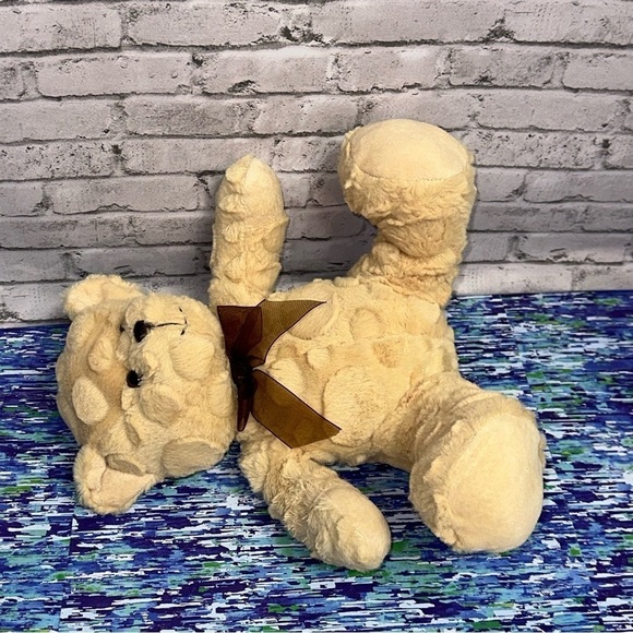 Goffa Waffle Fur Tan Teddy Bear Plush Sitting 10 in Brown Bow Stuffed Animal - Picture 9 of 13